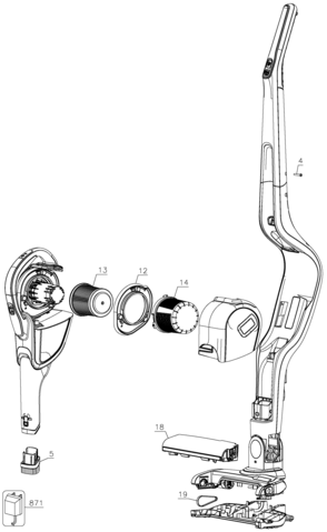 Default Diagram and Parts List for HSVJ520JS61QV Type 1 Black and Decker Hand Vacuum